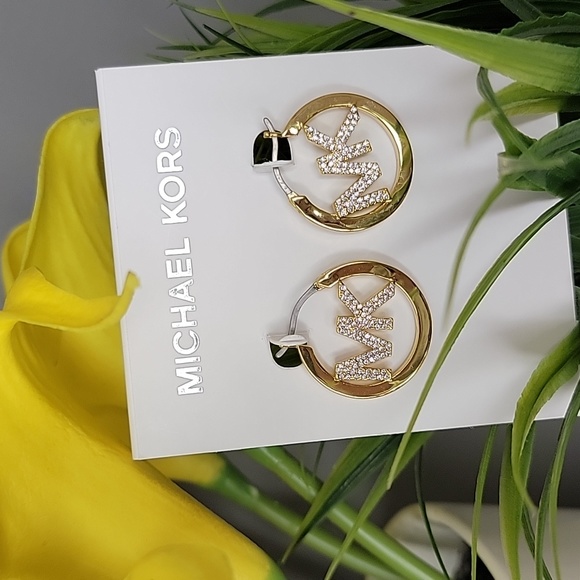 Michael Kors Rhinestone Gold Hoop Earrings - Picture 7 of 7